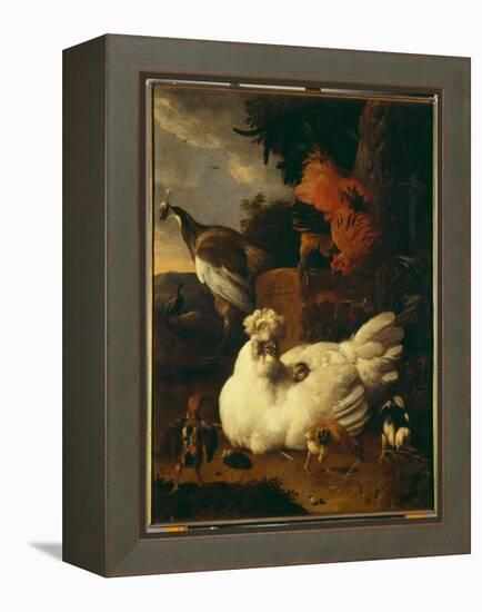 Hen with Chicks-Melchior de Hondecoeter-Framed Premier Image Canvas