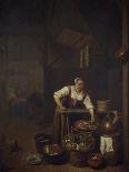 A Kitchen Interior with a Woman Peeling Potatoes Beside a Dog-Hendrik Martensz Sorgh-Giclee Print