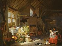 A Kitchen Interior with a Woman Peeling Potatoes Beside a Dog-Hendrik Martensz Sorgh-Framed Premier Image Canvas