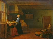 A Kitchen Interior with a Woman Peeling Potatoes Beside a Dog-Hendrik Martensz Sorgh-Framed Giclee Print