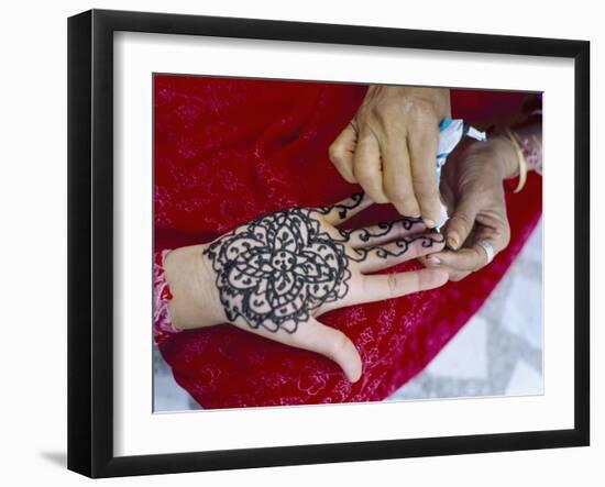 Henna Designs Being Applied to a Woman's Hand, Rajasthan State, India-Bruno Morandi-Framed Photographic Print