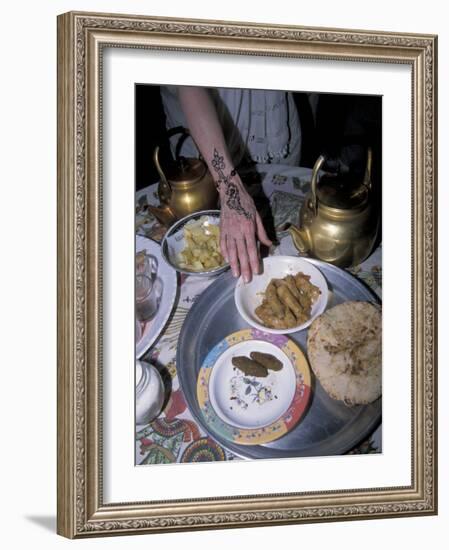 Henna-Dyed Hand Reaches for Traditional Nubian Food, Askoba, Aswan, Egypt-Cindy Miller Hopkins-Framed Photographic Print