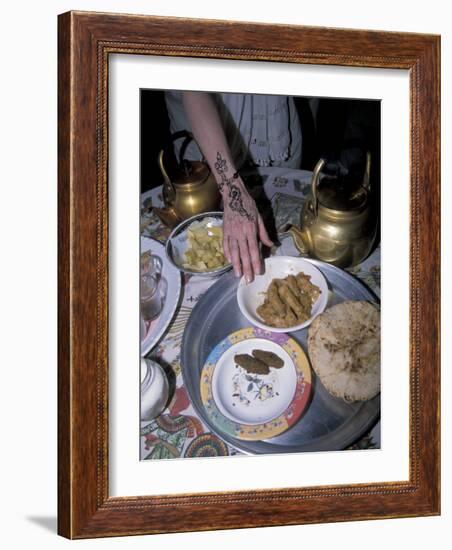 Henna-Dyed Hand Reaches for Traditional Nubian Food, Askoba, Aswan, Egypt-Cindy Miller Hopkins-Framed Photographic Print