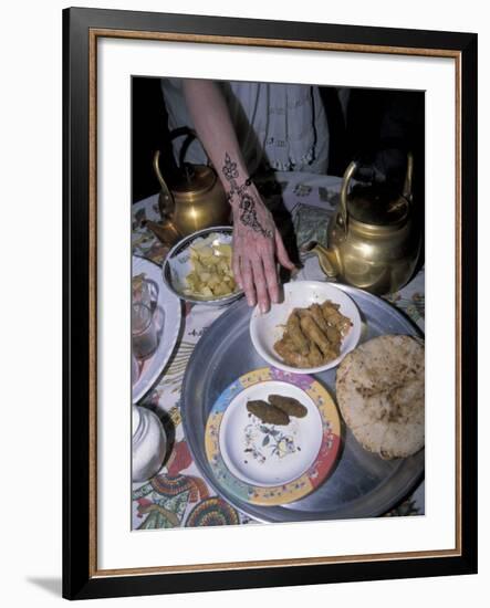 Henna-Dyed Hand Reaches for Traditional Nubian Food, Askoba, Aswan, Egypt-Cindy Miller Hopkins-Framed Photographic Print