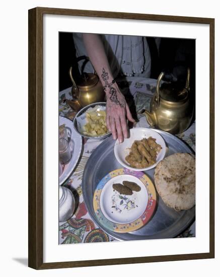 Henna-Dyed Hand Reaches for Traditional Nubian Food, Askoba, Aswan, Egypt-Cindy Miller Hopkins-Framed Photographic Print