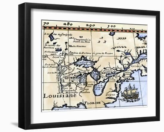 Hennepin's Map of New France and Louisiana - la Carte de la Nouvelle France, c.1683-null-Framed Giclee Print