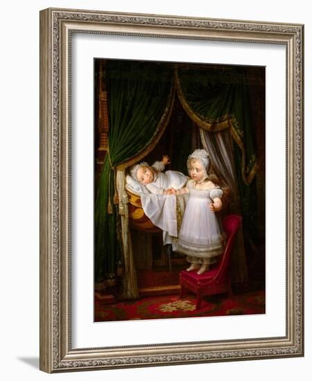 Henri of Artois, Count of Chambord, Duc De Bordeaux in His Cradle-Louis Hersent-Framed Giclee Print