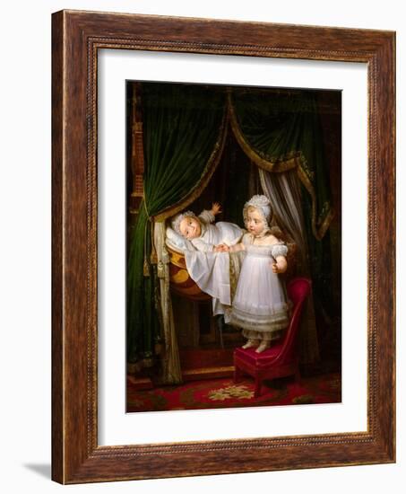 Henri of Artois, Count of Chambord, Duc De Bordeaux in His Cradle-Louis Hersent-Framed Giclee Print