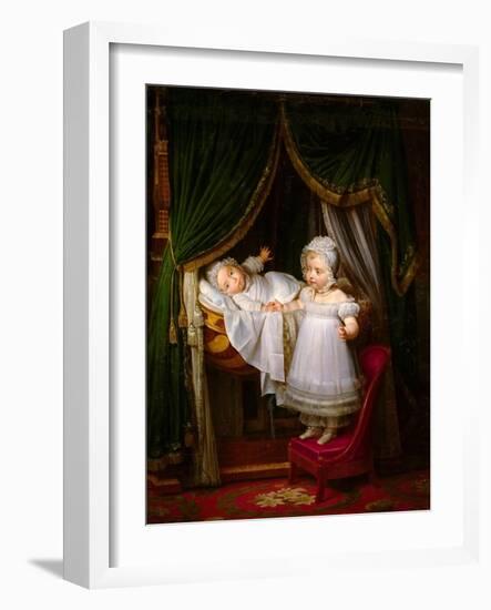 Henri of Artois, Count of Chambord, Duc De Bordeaux in His Cradle-Louis Hersent-Framed Giclee Print