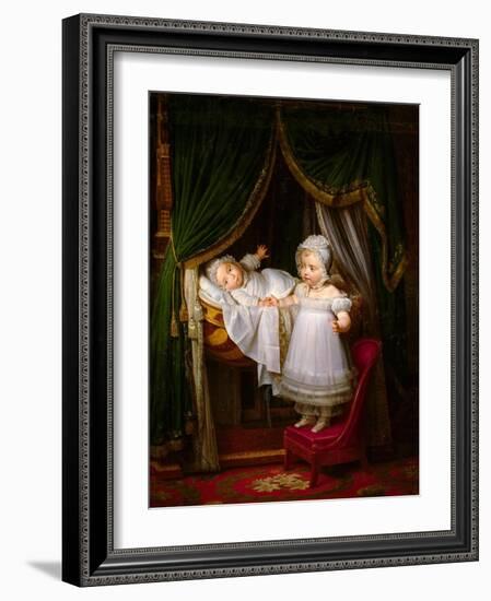 Henri of Artois, Count of Chambord, Duc De Bordeaux in His Cradle-Louis Hersent-Framed Giclee Print