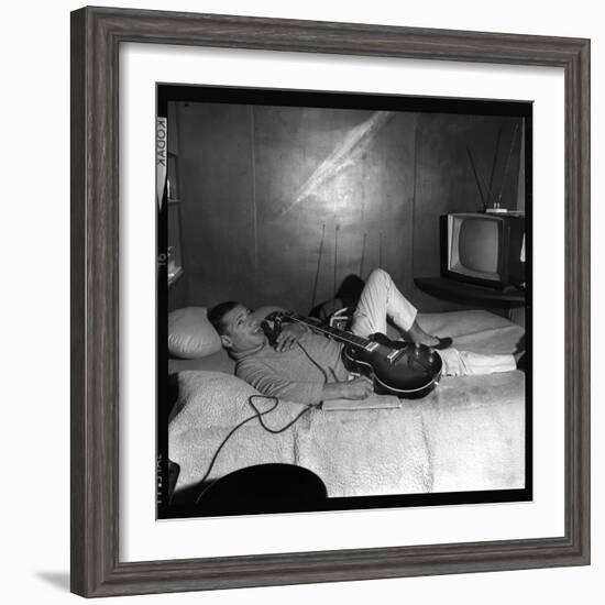 Henri Salvador with His Guitar-Therese Begoin-Framed Photographic Print