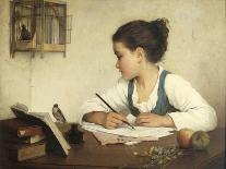 Young Girl Writing at Her Desk with Birds-Henriette Browne-Giclee Print