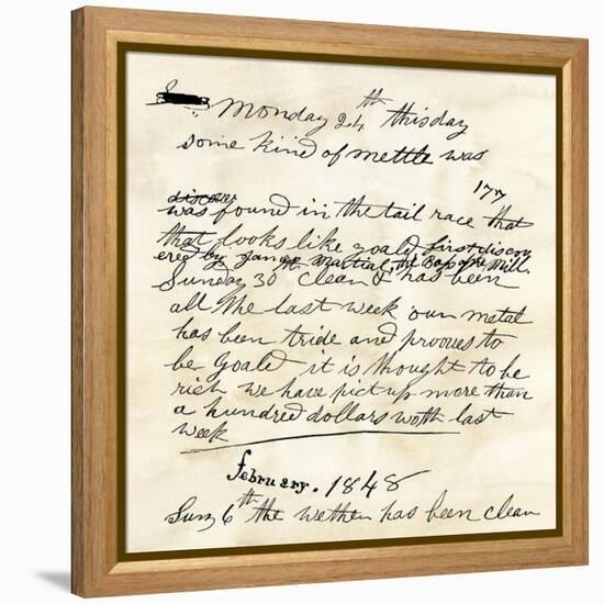 Henry Bigler's Diary Entry Marking James Marshall's Gold Discovery at Sutter's Mill, c.1848-null-Framed Premier Image Canvas