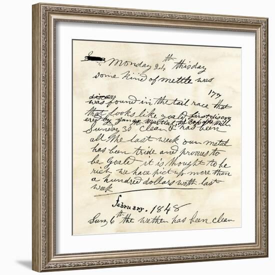 Henry Bigler's Diary Entry Marking James Marshall's Gold Discovery at Sutter's Mill, c.1848-null-Framed Giclee Print