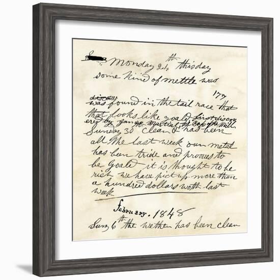 Henry Bigler's Diary Entry Marking James Marshall's Gold Discovery at Sutter's Mill, c.1848-null-Framed Giclee Print