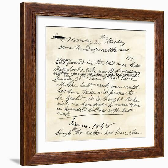 Henry Bigler's Diary Entry Marking James Marshall's Gold Discovery at Sutter's Mill, c.1848-null-Framed Giclee Print