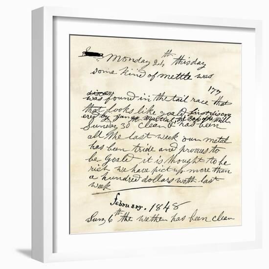 Henry Bigler's Diary Entry Marking James Marshall's Gold Discovery at Sutter's Mill, c.1848-null-Framed Giclee Print