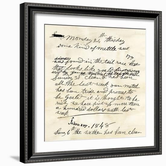 Henry Bigler's Diary Entry Marking James Marshall's Gold Discovery at Sutter's Mill, c.1848-null-Framed Giclee Print