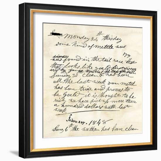 Henry Bigler's Diary Entry Marking James Marshall's Gold Discovery at Sutter's Mill, c.1848-null-Framed Giclee Print