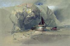 A Fishing Smack and a Small Boat Drawn up on the Shore beneath a Rocky Cliff, 19Th Century-Henry Bright-Giclee Print