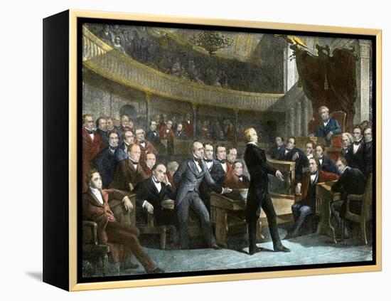 Henry Clay Arguing in the Us Senate for the Compromise of 1850 to Avert Civil War-null-Framed Premier Image Canvas