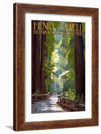 Henry Cowell Redwoods State Park - Pathway in Trees-Lantern Press-Framed Art Print