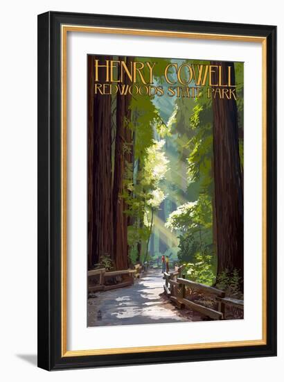 Henry Cowell Redwoods State Park - Pathway in Trees-Lantern Press-Framed Art Print