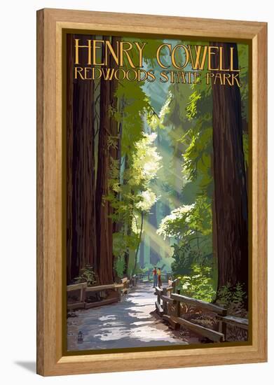 Henry Cowell Redwoods State Park - Pathway in Trees-Lantern Press-Framed Stretched Canvas