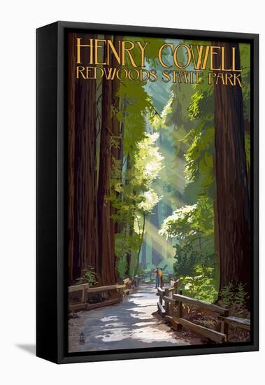 Henry Cowell Redwoods State Park - Pathway in Trees-Lantern Press-Framed Stretched Canvas