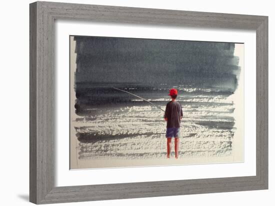 Henry Fishing, Alps, 1990-Lincoln Seligman-Framed Giclee Print