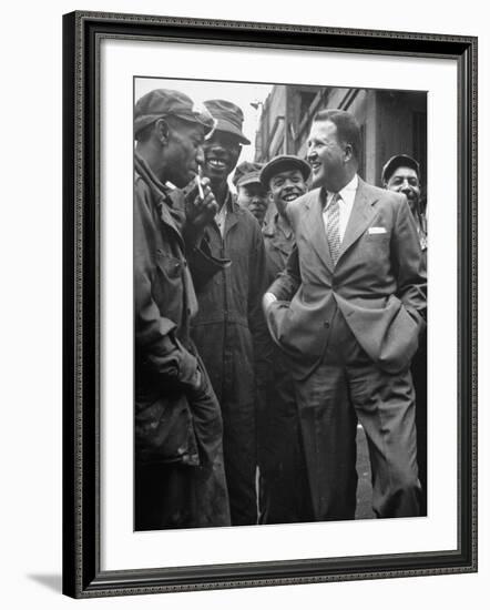 Henry Ford II Talking with Workers at Ford Plant-Gjon Mili-Framed Premium Photographic Print