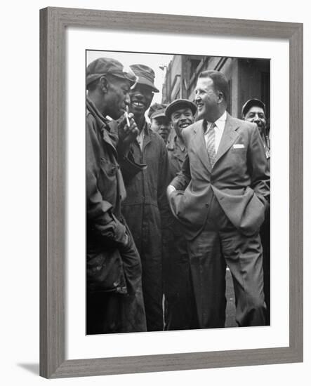 Henry Ford II Talking with Workers at Ford Plant-Gjon Mili-Framed Premium Photographic Print