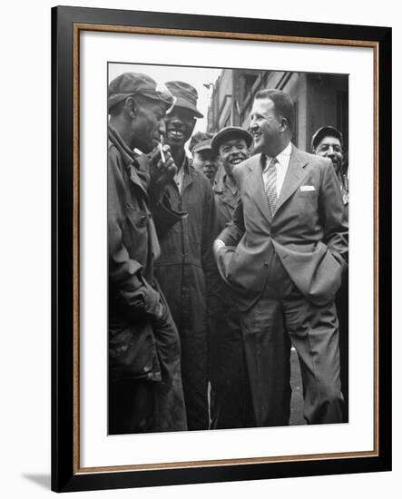 Henry Ford II Talking with Workers at Ford Plant-Gjon Mili-Framed Premium Photographic Print