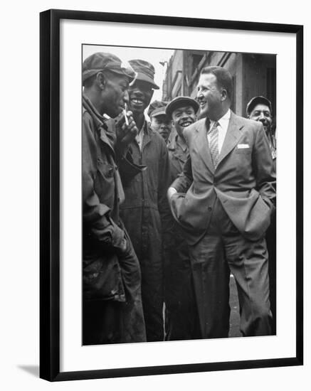 Henry Ford II Talking with Workers at Ford Plant-Gjon Mili-Framed Premium Photographic Print