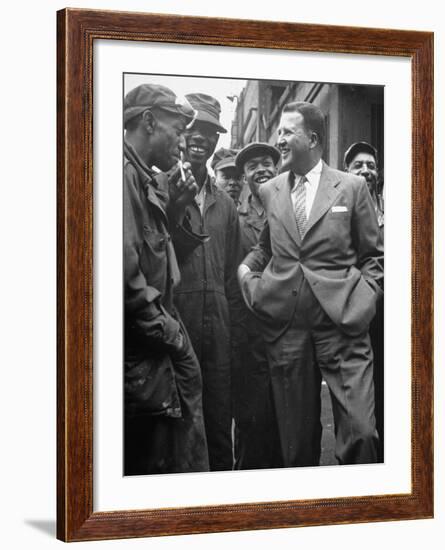 Henry Ford II Talking with Workers at Ford Plant-Gjon Mili-Framed Premium Photographic Print