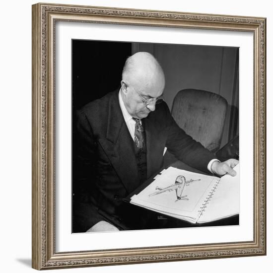 Henry J. Kaiser, Looking at Photographs of Airplanes-Myron Davis-Framed Photographic Print