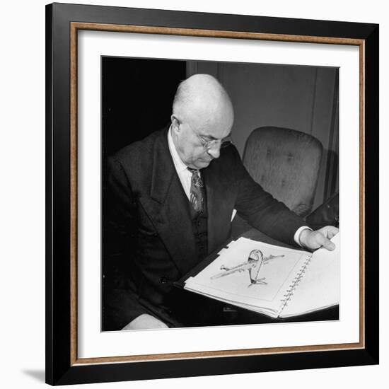 Henry J. Kaiser, Looking at Photographs of Airplanes-Myron Davis-Framed Photographic Print