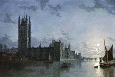 Westminster Abbey, the Houses of Parliament with the Construction of Westminster Bridge, 1859-Henry Pether-Framed Giclee Print