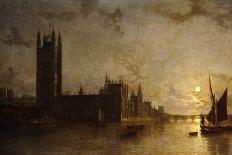 Westminster Abbey, the Houses of Parliament with the Construction of Westminster Bridge, 1859-Henry Pether-Framed Giclee Print