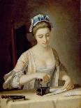 Woman Reading by a Paper-Bell Shade, 1766-Henry Robert Morland-Framed Giclee Print