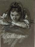 Head and Shoulders of a Girl at a Table-Henry Tonks-Framed Giclee Print