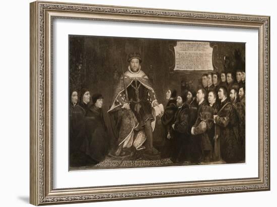 Henry VIII, Granting a Charter to the Barbers and Surgeons Guilds, 1541-Hans Holbein the Younger-Framed Giclee Print