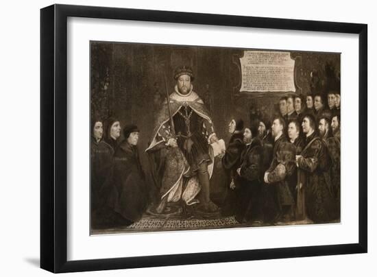 Henry VIII, Granting a Charter to the Barbers and Surgeons Guilds, 1541-Hans Holbein the Younger-Framed Giclee Print