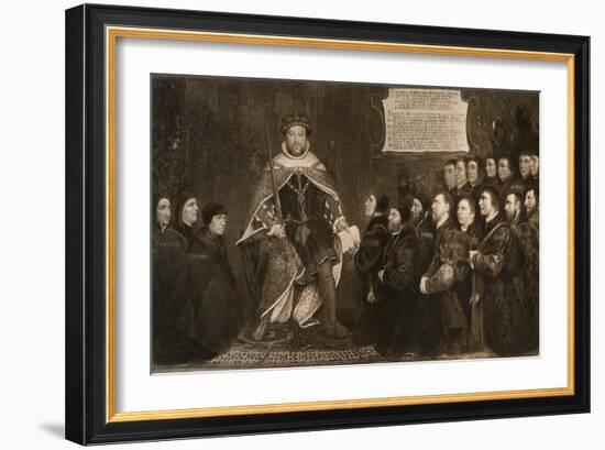 Henry VIII, Granting a Charter to the Barbers and Surgeons Guilds, 1541-Hans Holbein the Younger-Framed Giclee Print