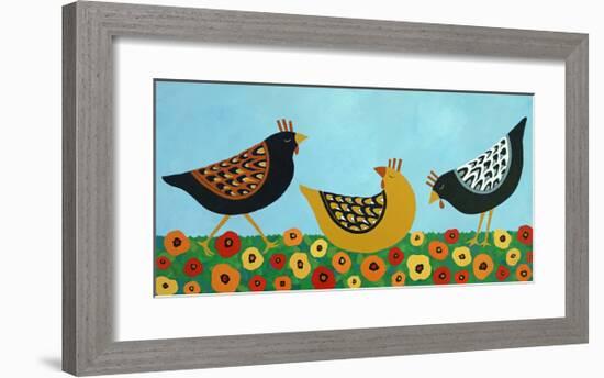 Hens and Poppies-Casey Craig-Framed Art Print