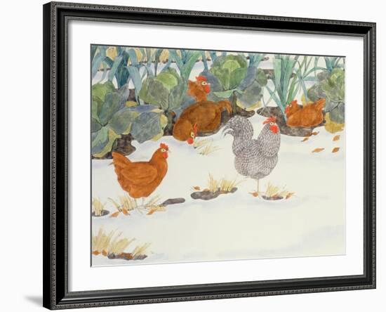 Hens in the Vegetable Patch-Linda Benton-Framed Giclee Print