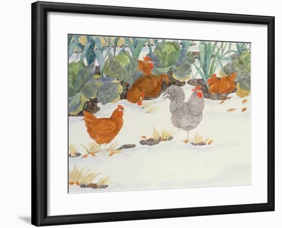 Hens in the Vegetable Patch-Linda Benton-Framed Giclee Print