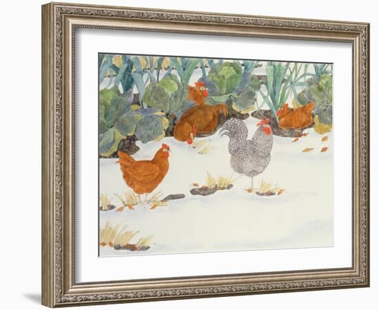 Hens in the Vegetable Patch-Linda Benton-Framed Giclee Print