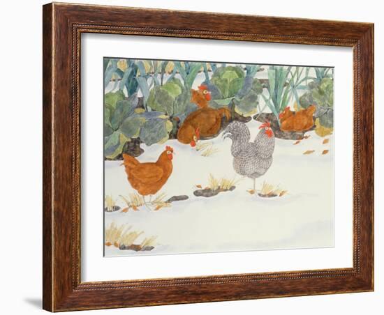 Hens in the Vegetable Patch-Linda Benton-Framed Giclee Print