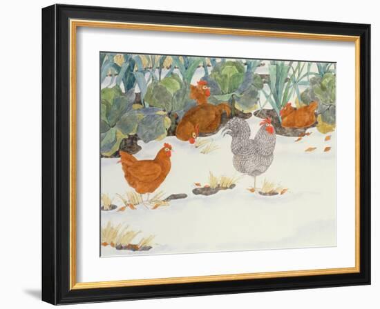 Hens in the Vegetable Patch-Linda Benton-Framed Giclee Print